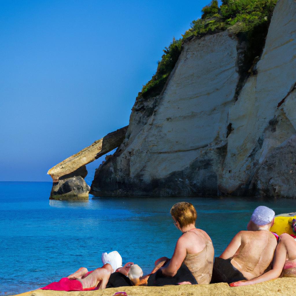 A family enjoying a day of relaxation and sunshine on the beach at Zakynthos island