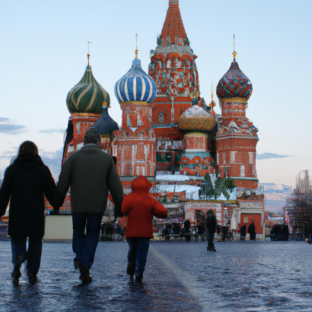 A family enjoying a day of sightseeing at St. Basil's Cathedral