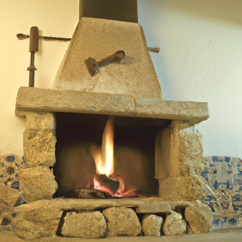 This fireplace in a rock house Portugal interior is the perfect spot to cozy up on a chilly evening and enjoy the ambiance of the crackling flames.