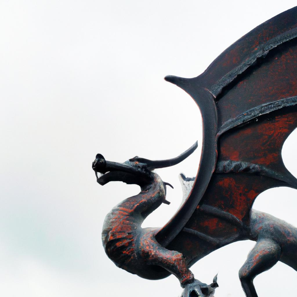 A moving dragon statue with flapping wings