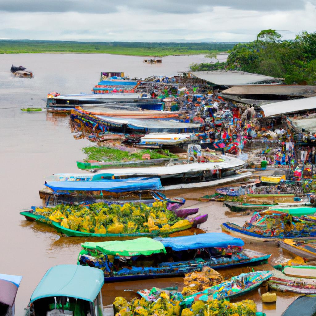 A vibrant floating market in the heart of the Amazon basin in Peru