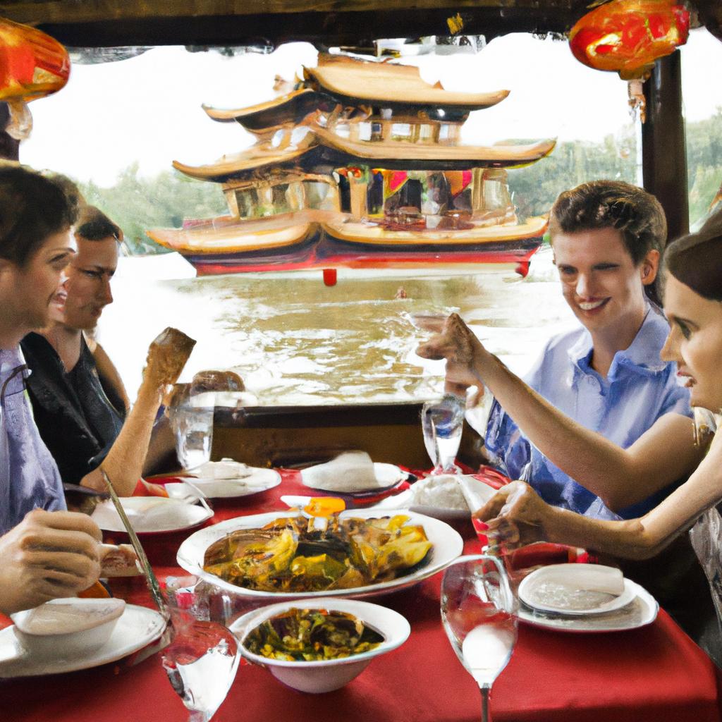 Sharing a delicious traditional Chinese meal with friends on a floating restaurant in Hong Kong