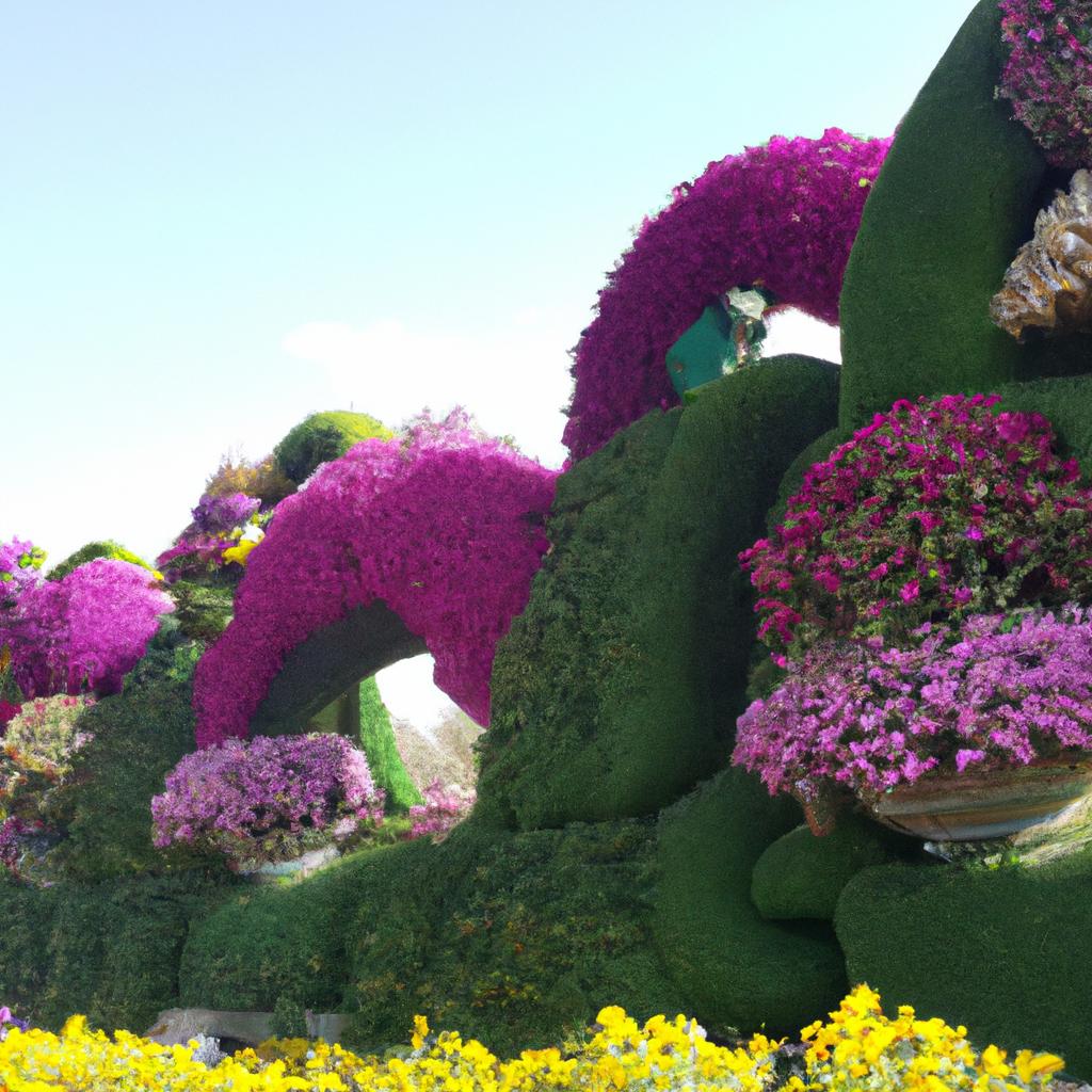 Experience the breathtaking beauty of the Miracle Garden's floral installations.