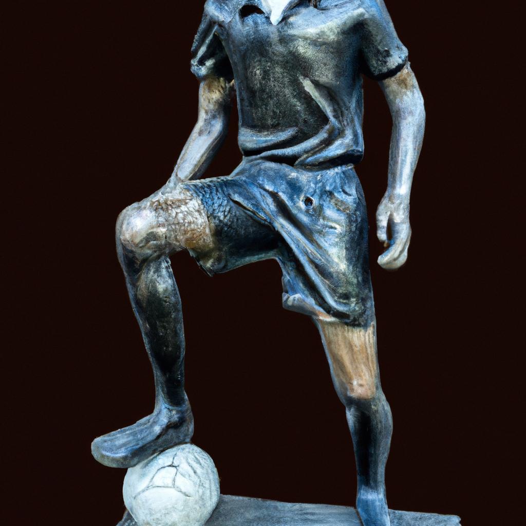 A bronze sculpture of a football player in a timeless pose