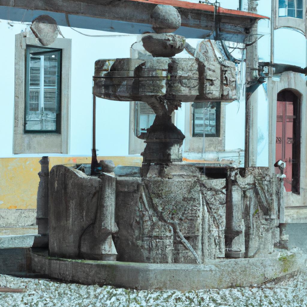 The Baroque Fountain of the Rotunda das Águas in Portugal Stone, Chaves, Portugal