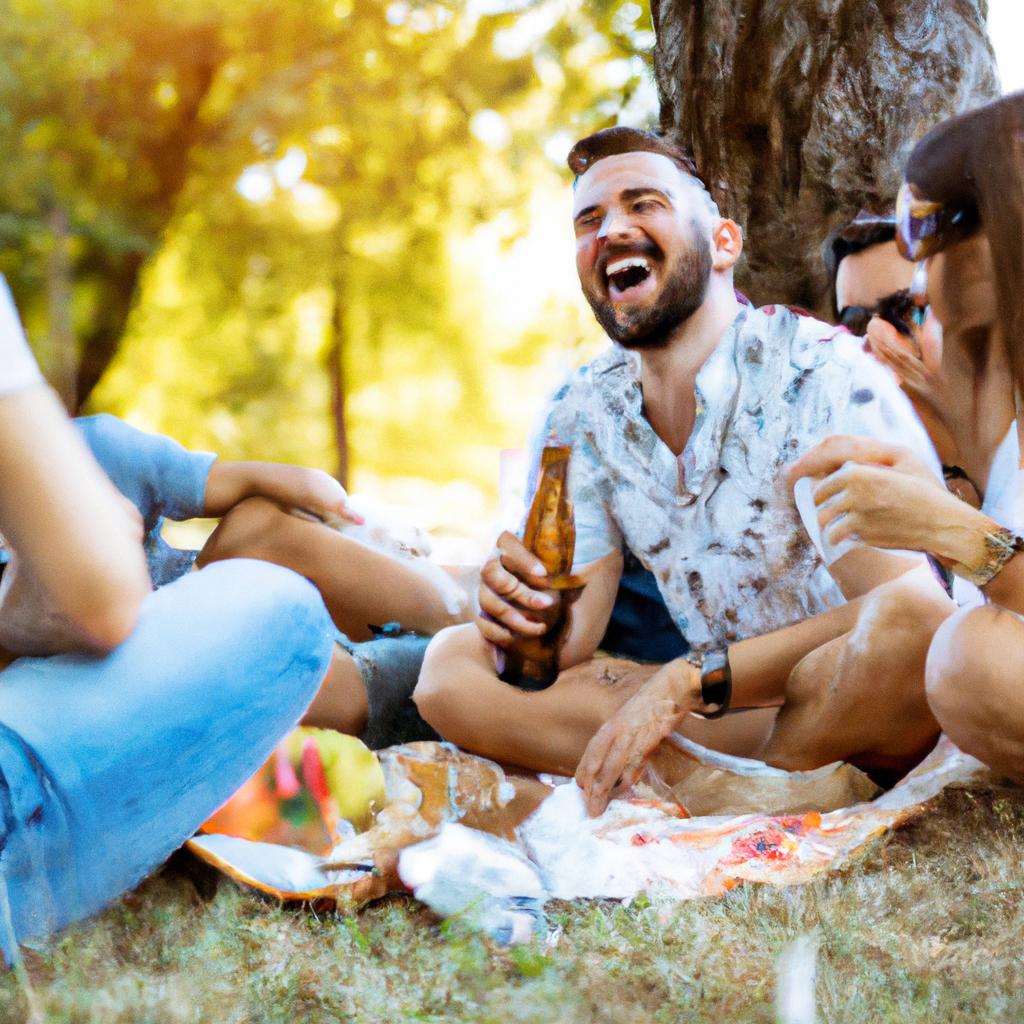 Living life to the fullest: Friends sharing laughs and good food in the park