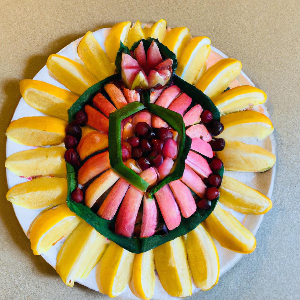 A mouth-watering lotus flower shape made out of fresh fruit, perfect for a healthy snack or dessert
