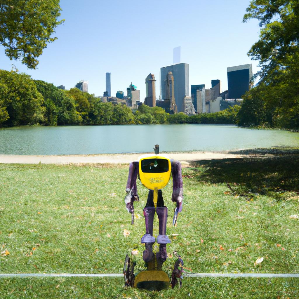 DALL-E's futuristic image of a robot measuring Central Park's width