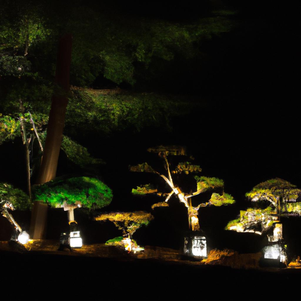 Experience the beauty of bonsai trees even at night with this garden lighting system.