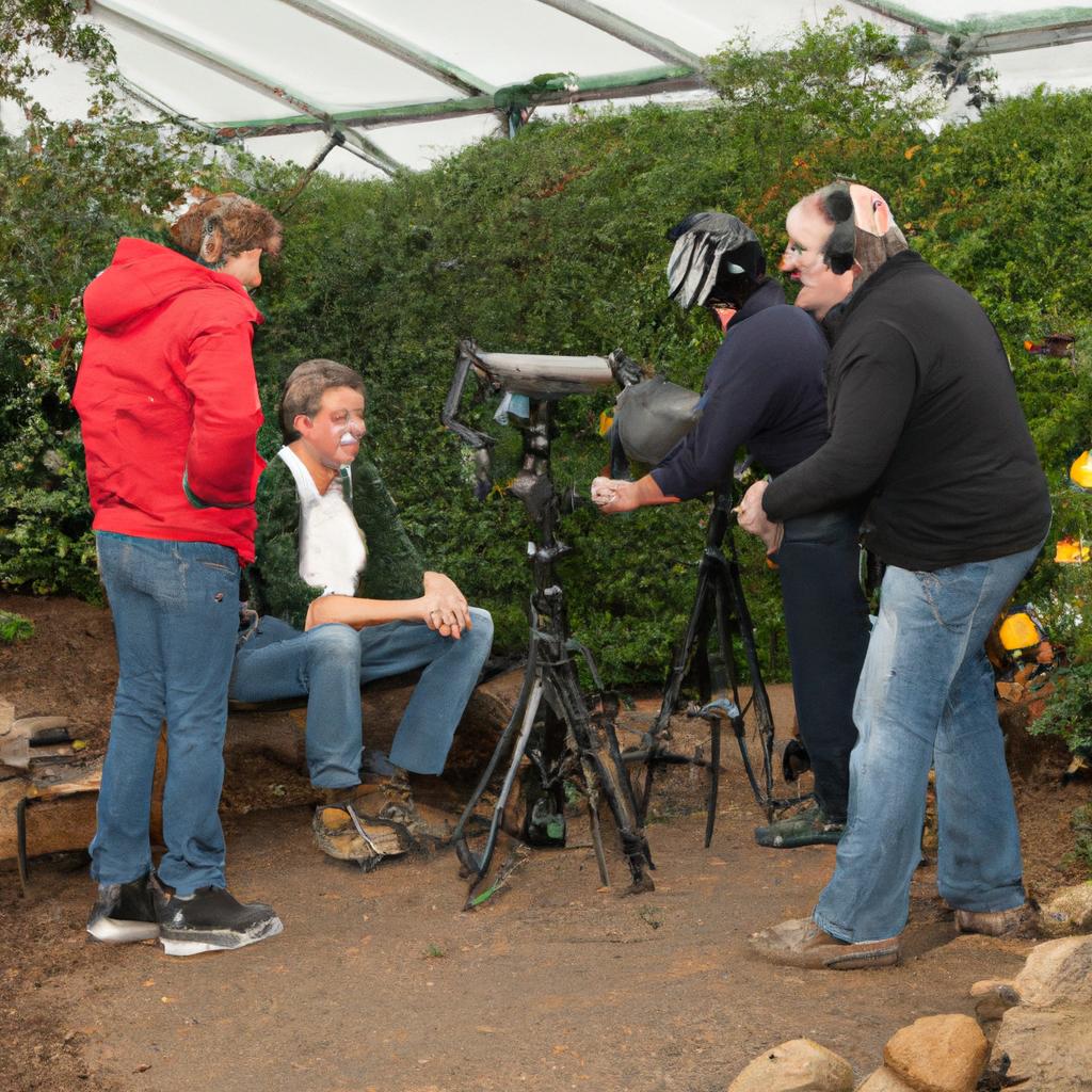 The crew of Love Your Garden filming an episode set in a greenhouse