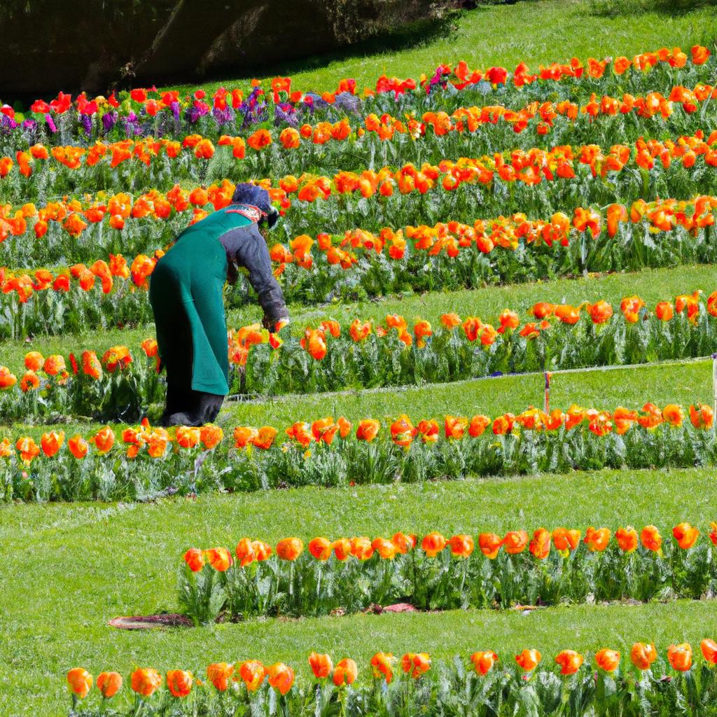 The careful attention of skilled gardeners ensures the stunning beauty of Italian tulip gardens