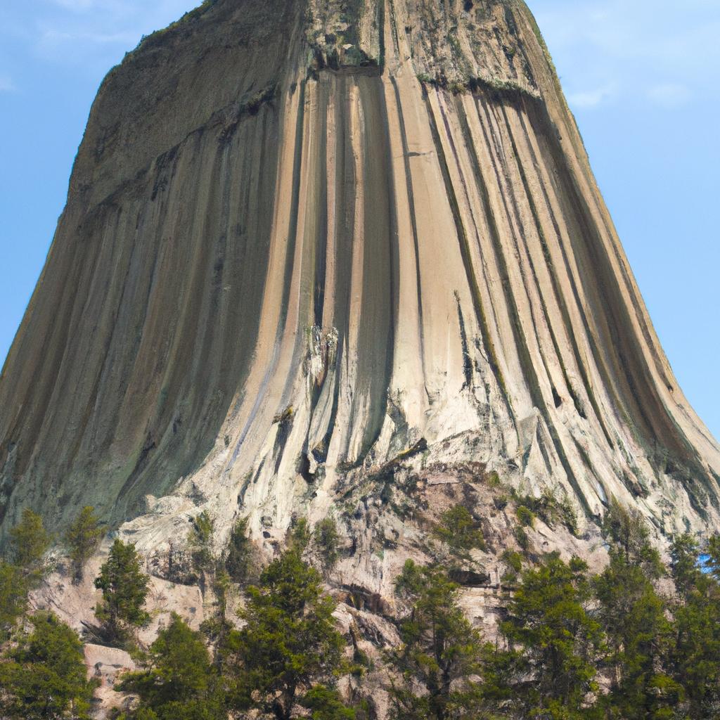 The unique structure of Devils Tower was formed millions of years ago through volcanic activity.