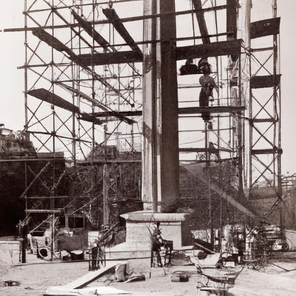 This rare image captures the construction of the Georgia Pillar and its significance to the state's history.