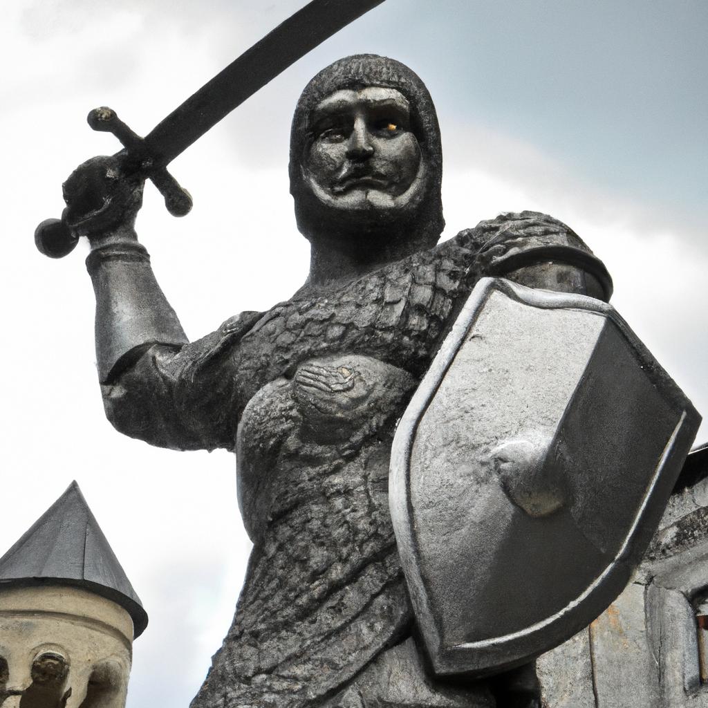 This Georgian statue of a legendary warrior is a symbol of courage and strength, holding a sword and shield in his hands.