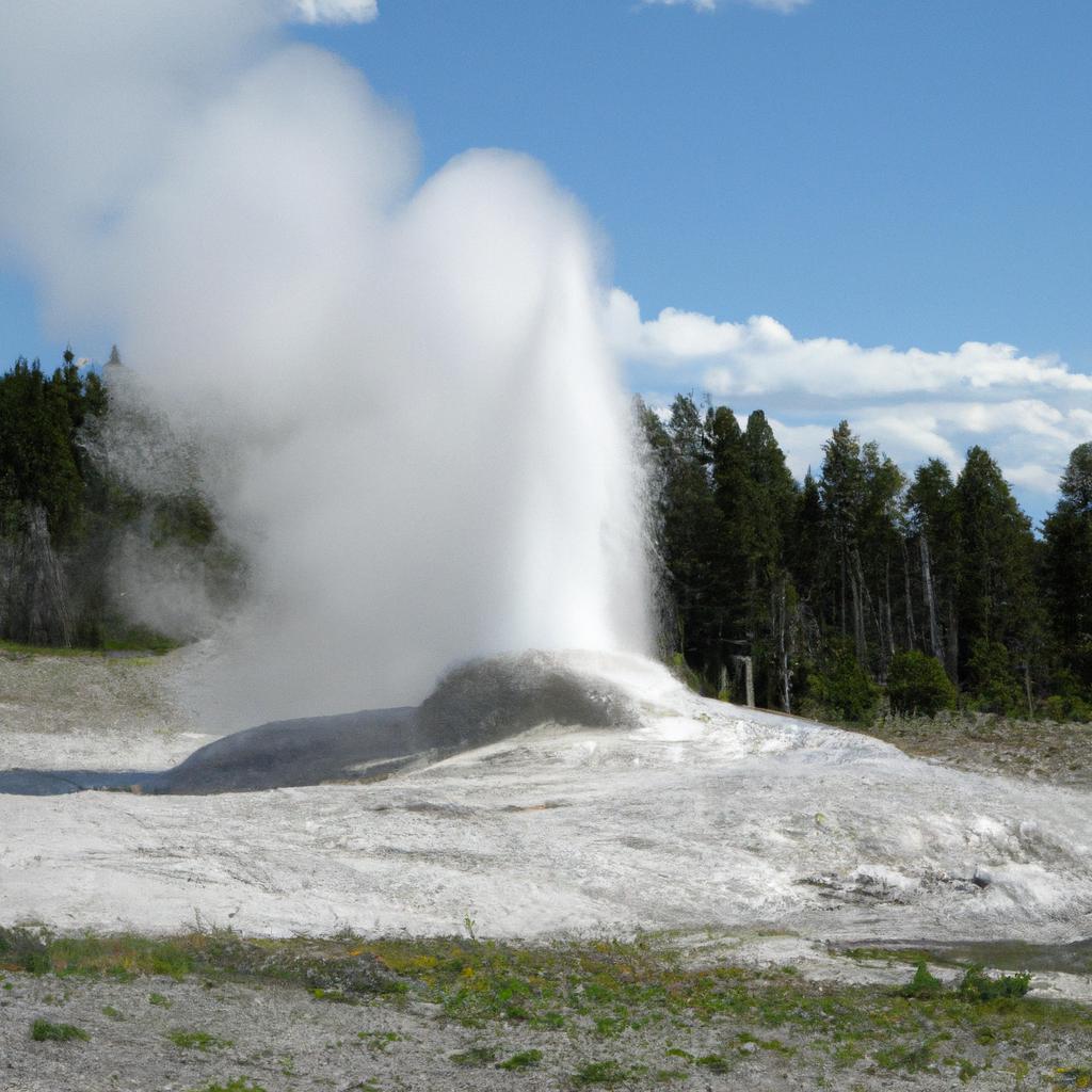 An incredible sight of a geyser spewing hot water and steam into the air.