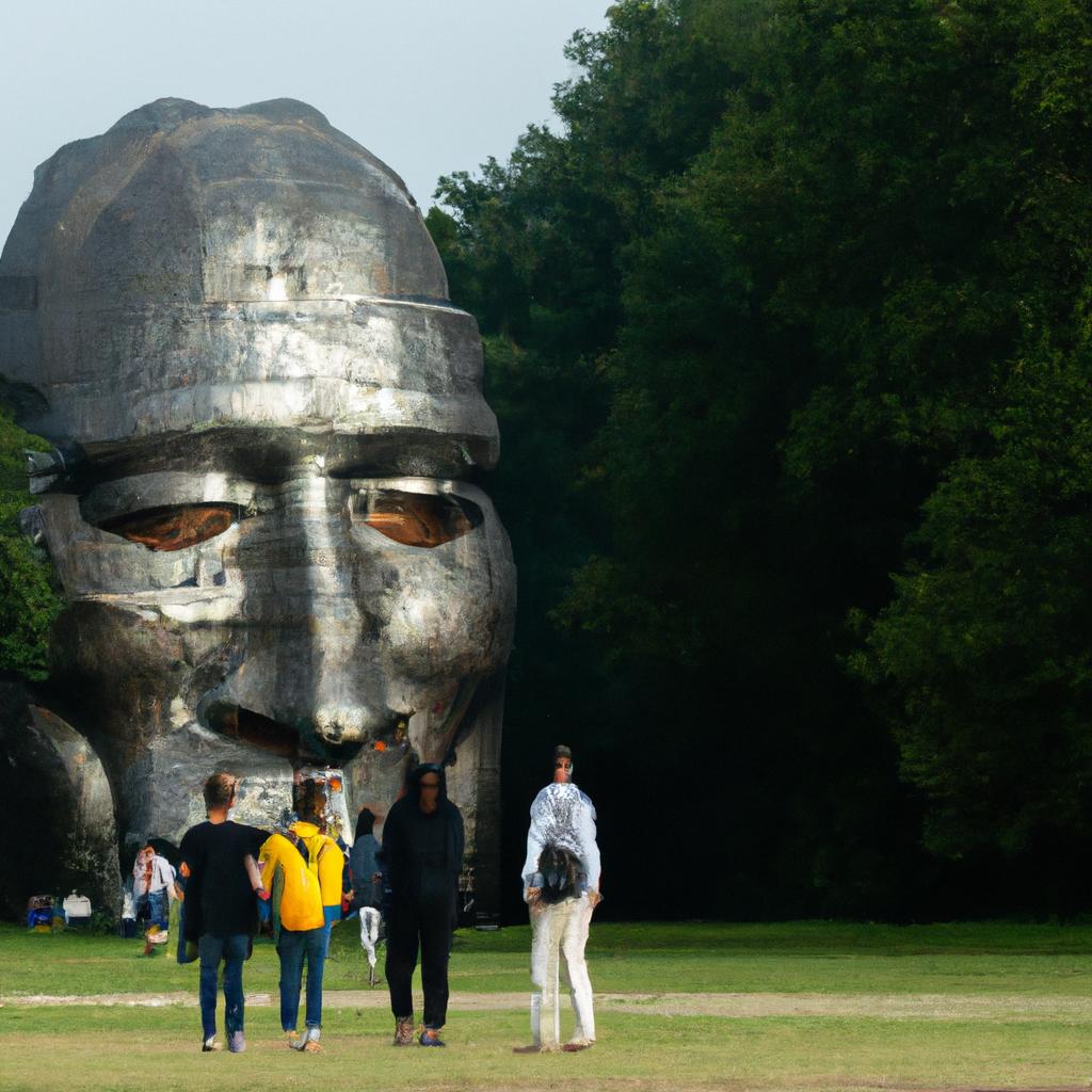 The park is abuzz with people enjoying the beauty of the giant sculpture