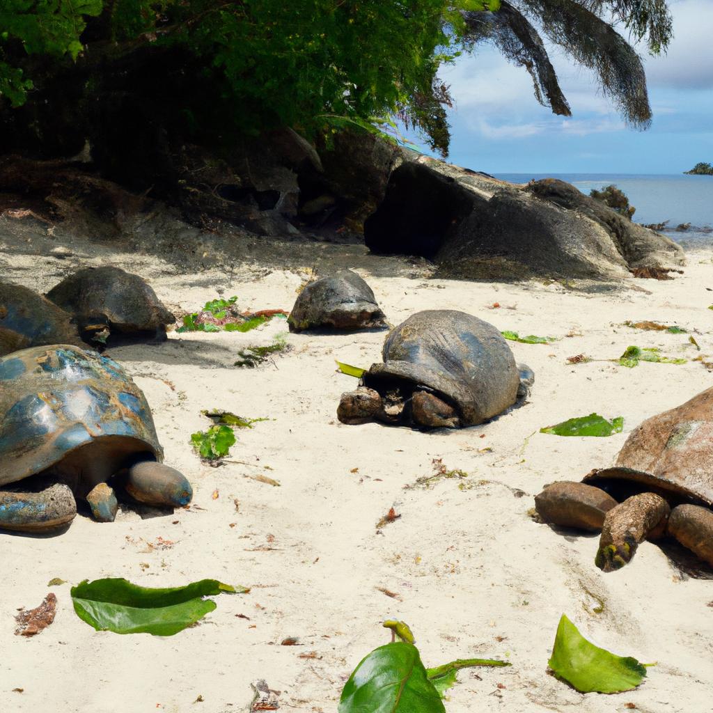 A lazy day at the beach for these giant tortoises in Seychelles.