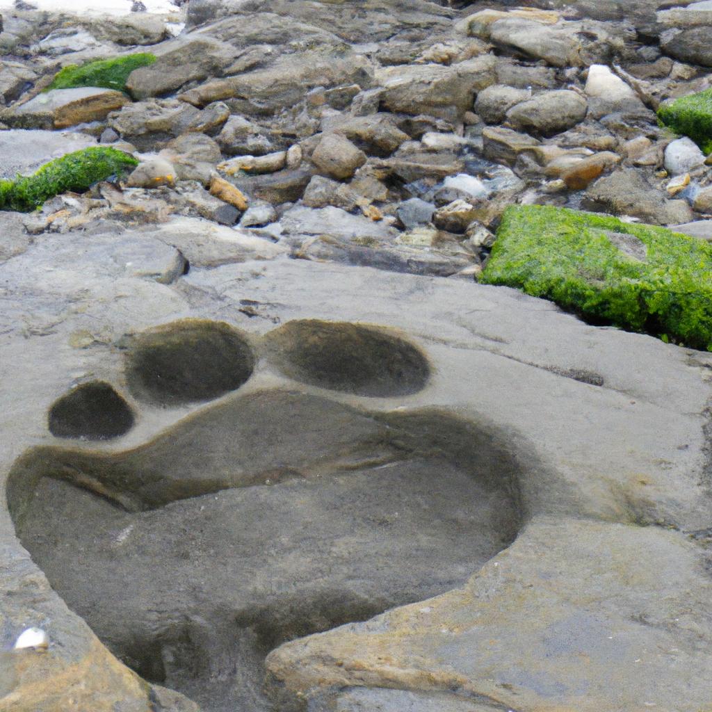 A massive footprint left behind by an Irish giant on a rocky beach