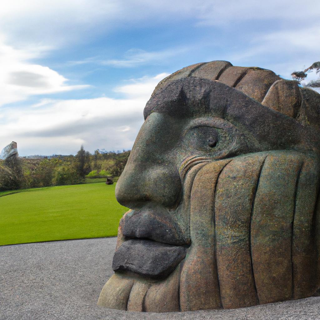 A giant head sculpture in a park, a nod to Ireland's legendary giants