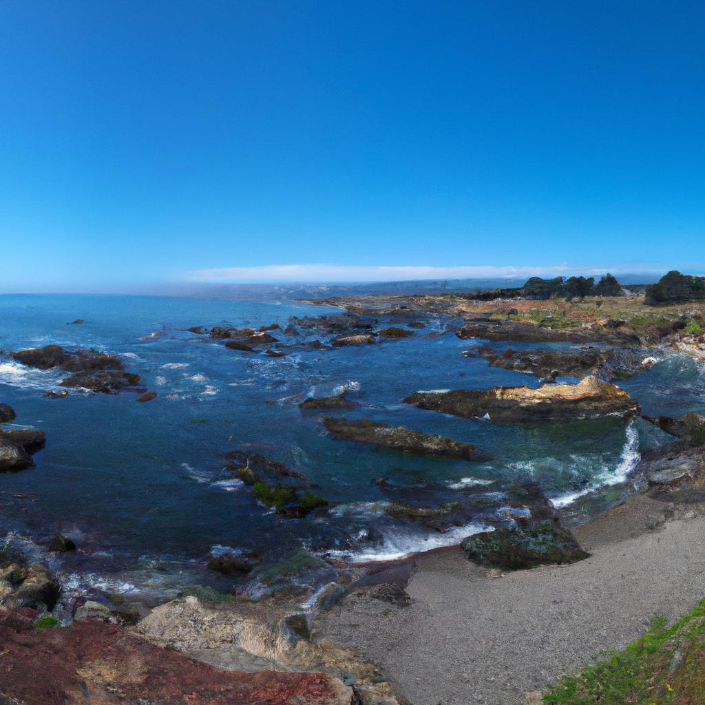 The Glass Beach's shoreline is a unique blend of glass and sand
