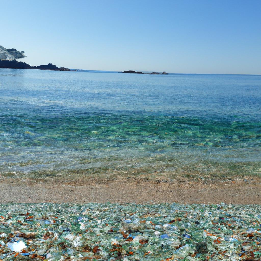 The Glass Beach's water is so clear that you can see the pebbles below