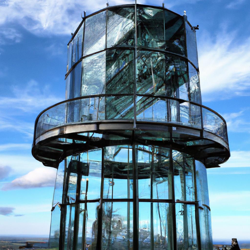 Visitors can enjoy a panoramic view of the scenery from this glass lookout tower