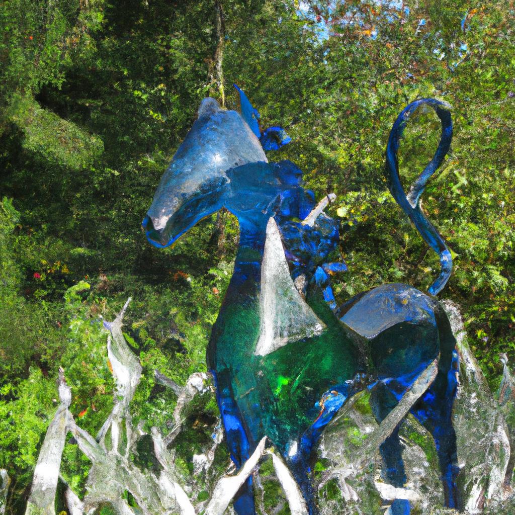 A captivating glass sculpture of a horse at the Seattle glass sculpture garden