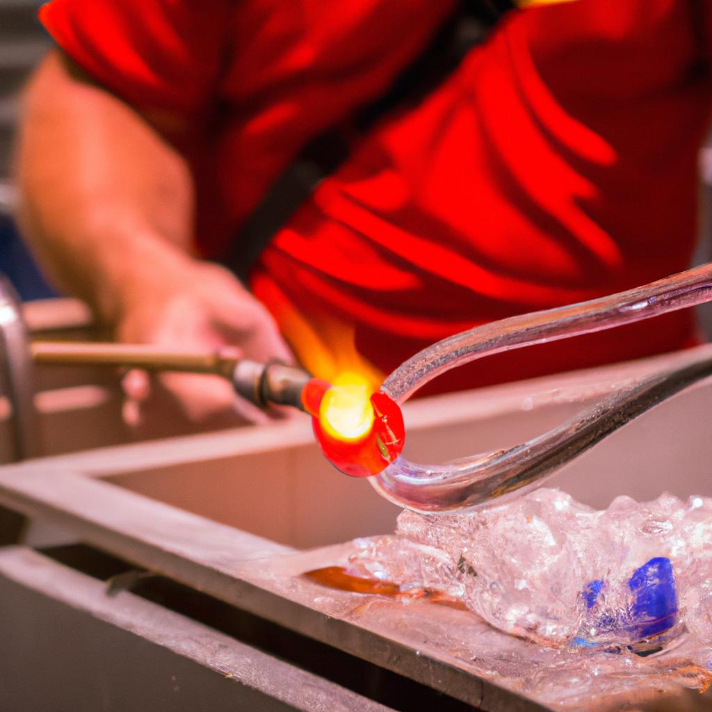 A glass artist demonstrating the craft of glassblowing at the Seattle Glass Museum.