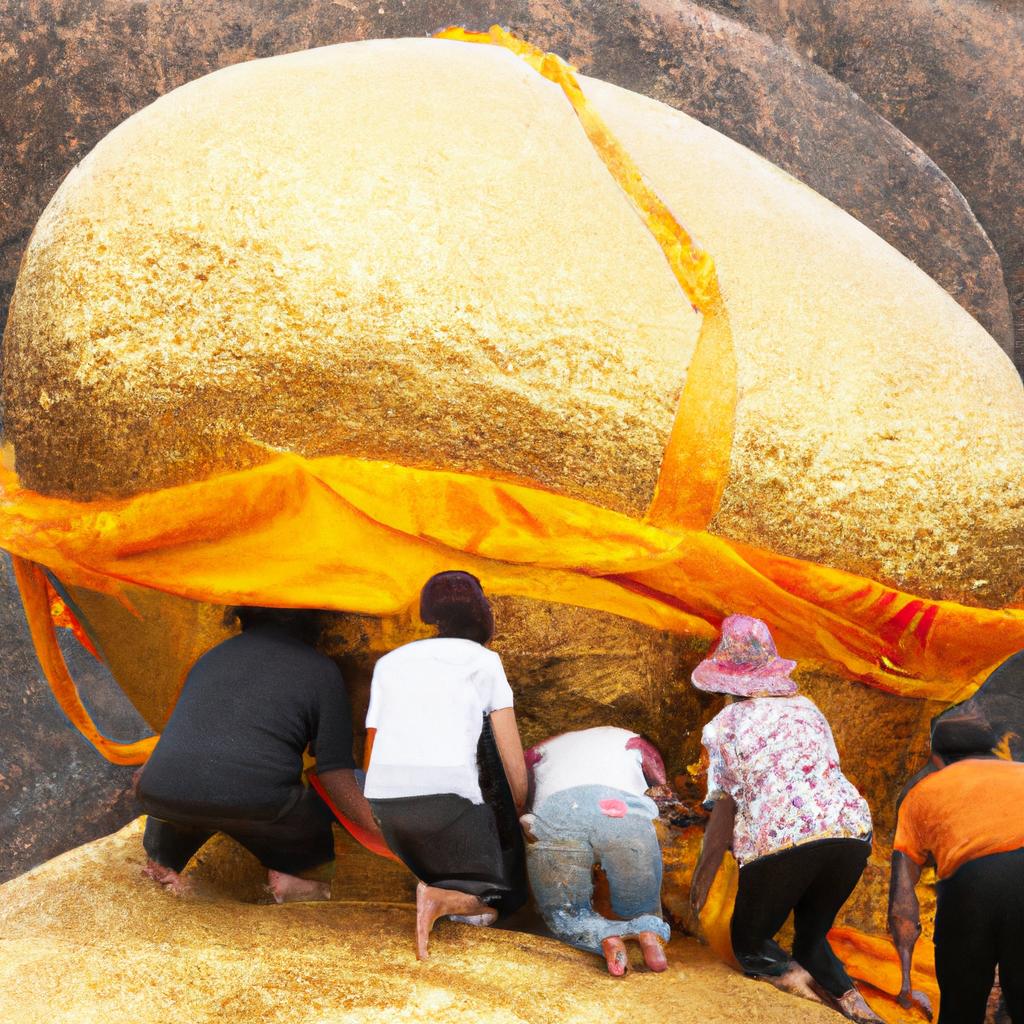 Devotees from all over the world come to the Golden Boulder to seek blessings and enlightenment.