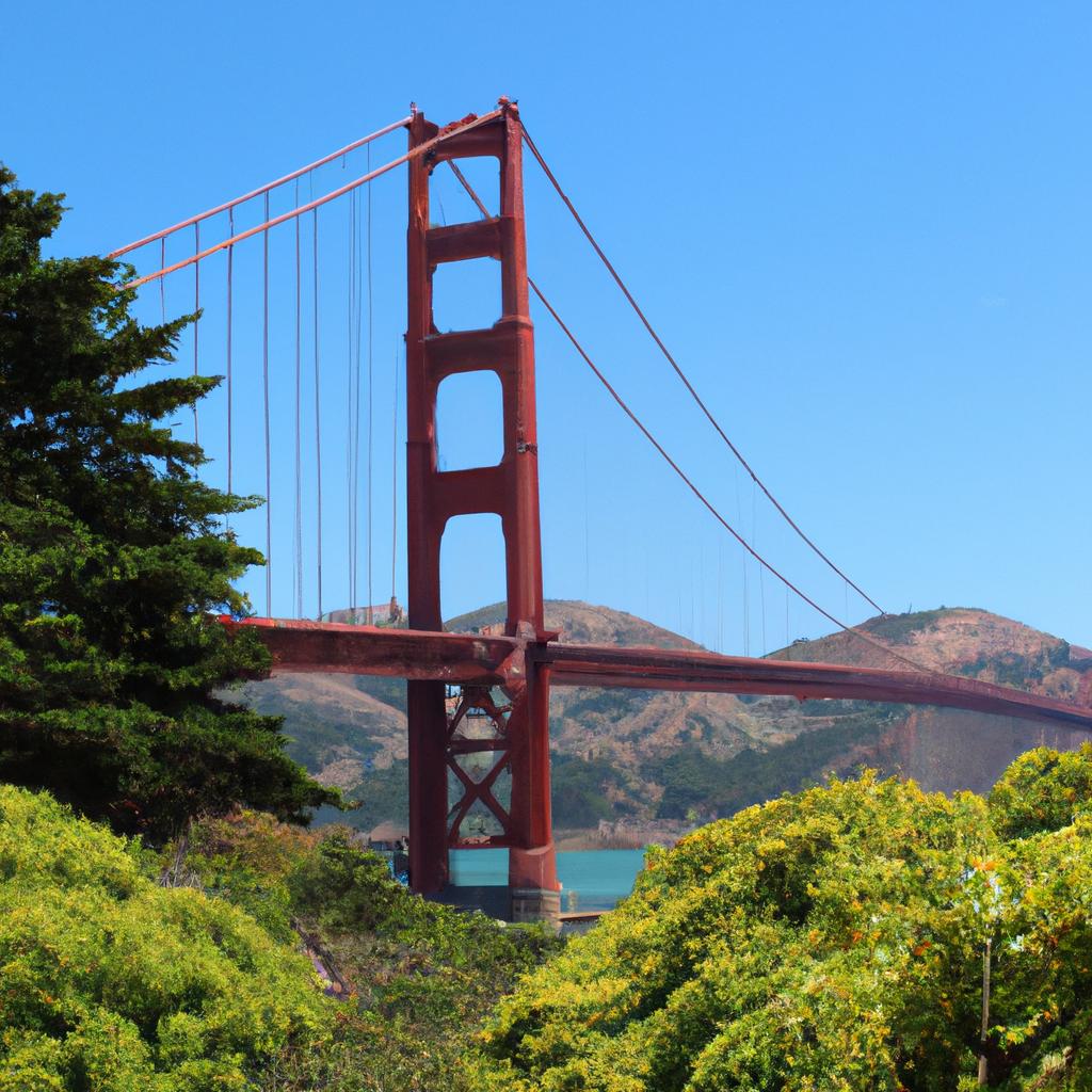 The Golden Bridge is surrounded by beautiful nature and greenery