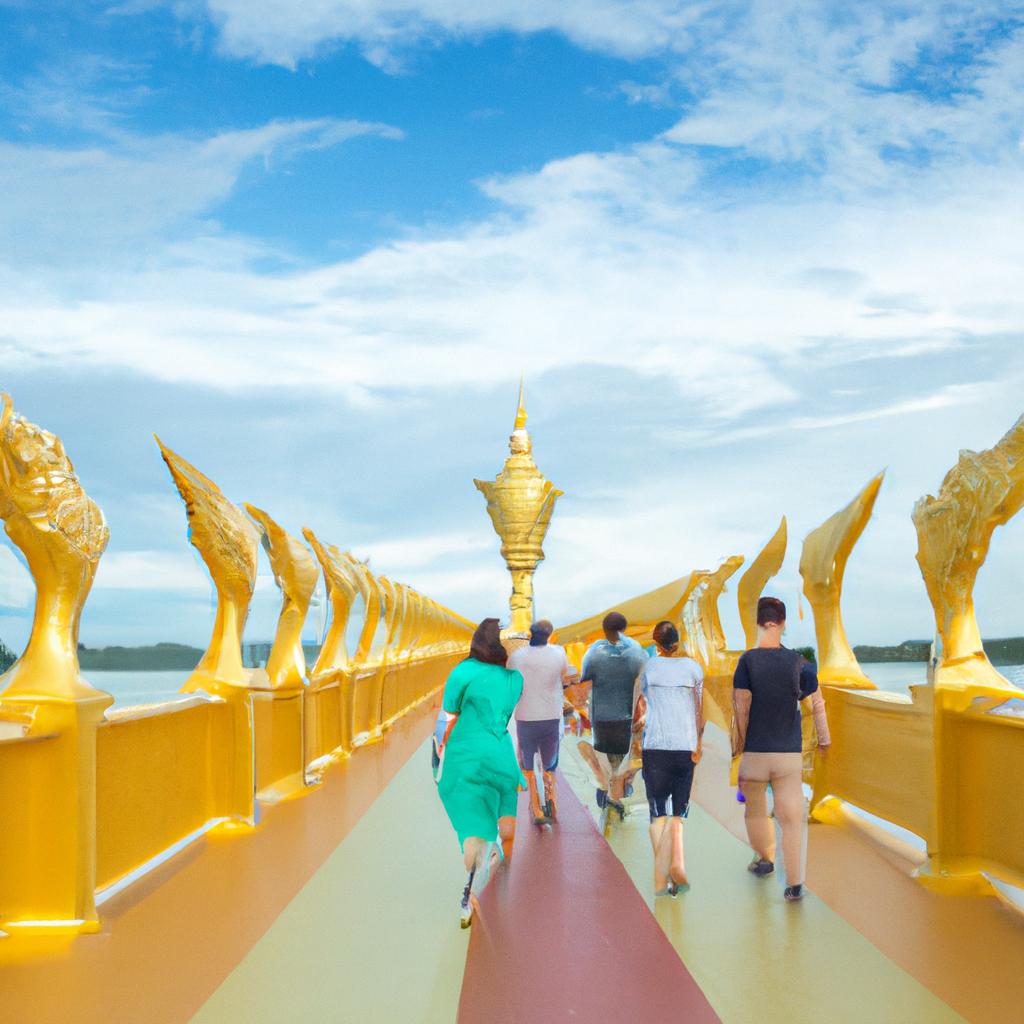Tourists on the Golden Hands Bridge