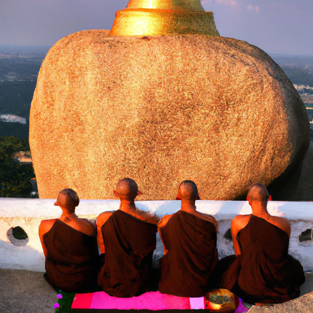 Experience the spiritual significance of the Golden Rock Pagoda with the monks