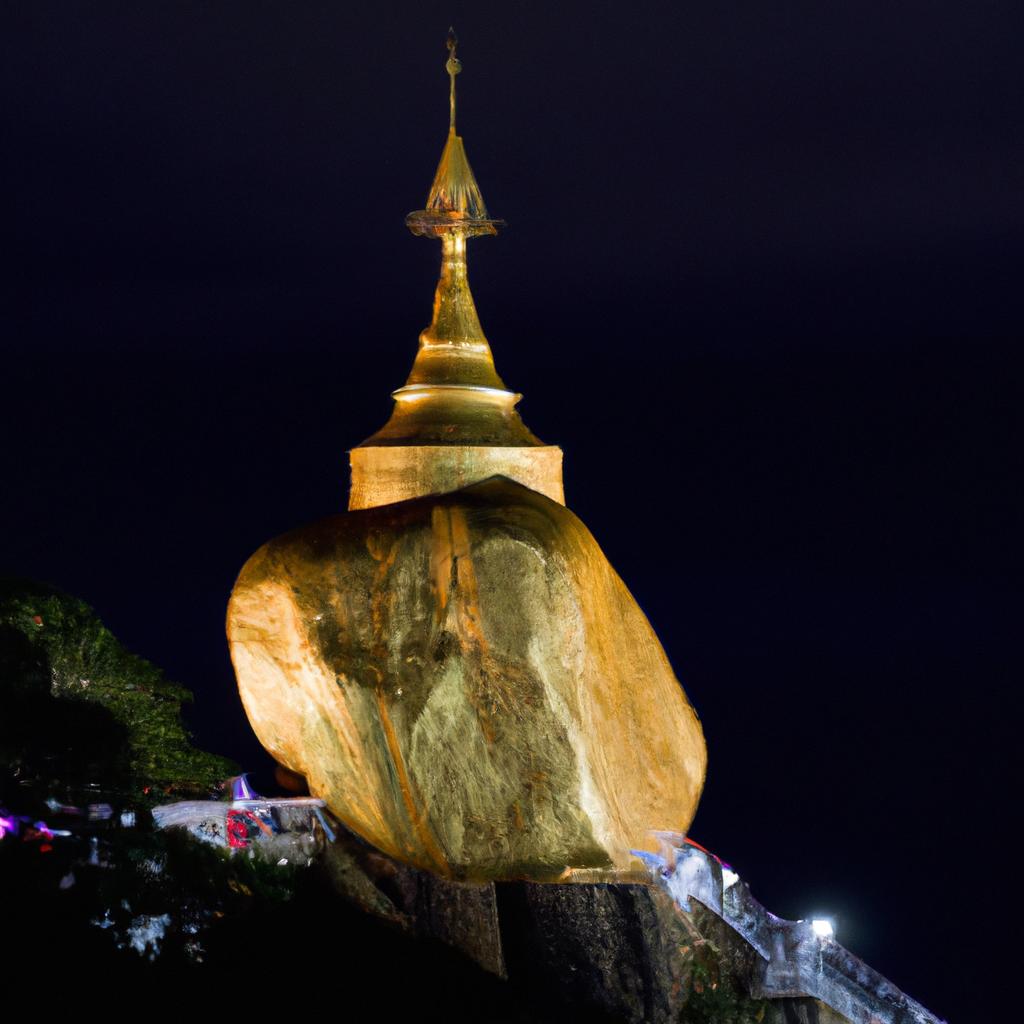 The Golden Rock Pagoda is just as stunning at night with its golden glow