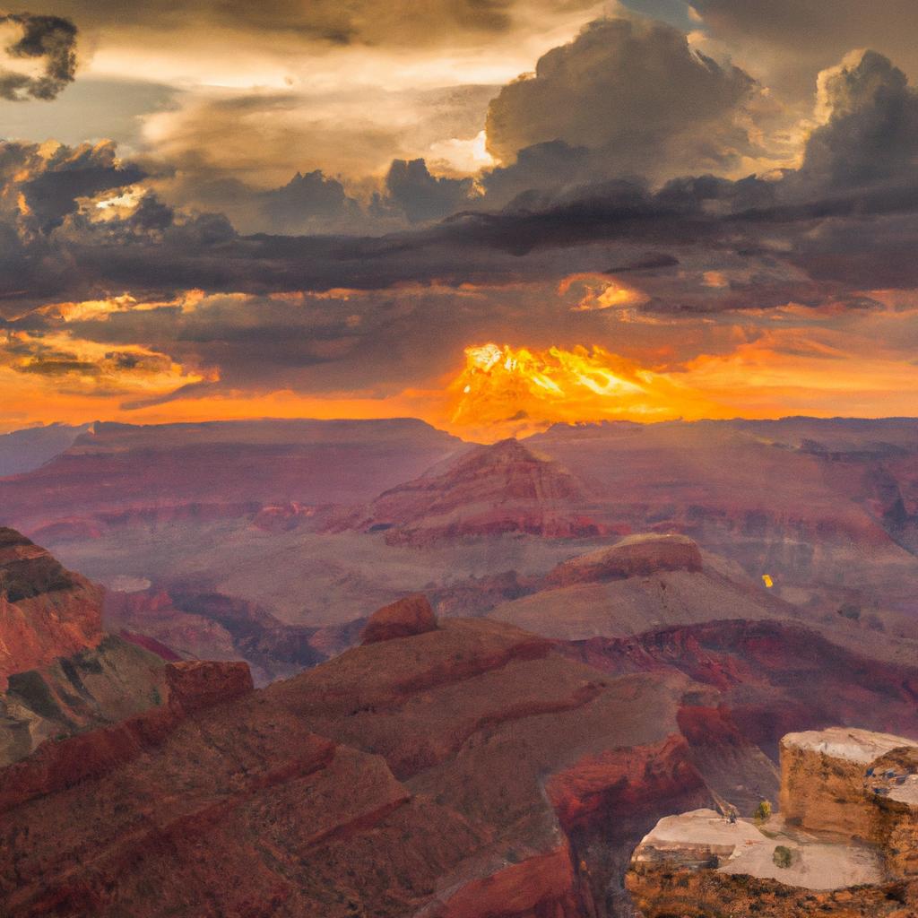The breathtaking colors of a sunset over the iconic Grand Canyon, which spans across the Grand Canyon Indian Reservation