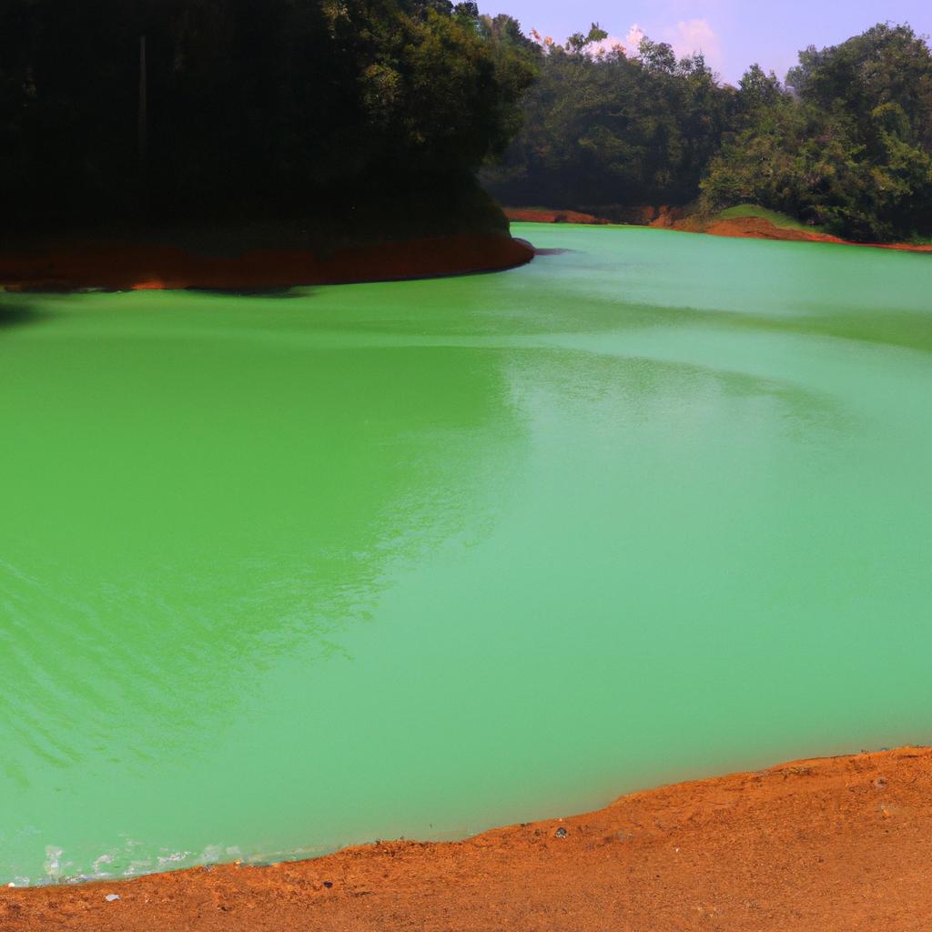 The green hue of this lake water is a result of both natural and human influences.