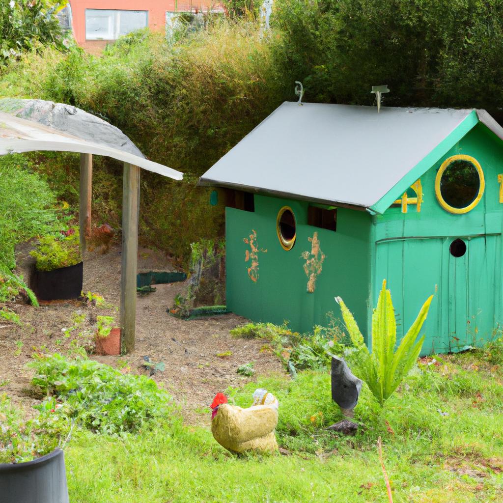 A sustainable and eco-friendly chicken coop with a green roof