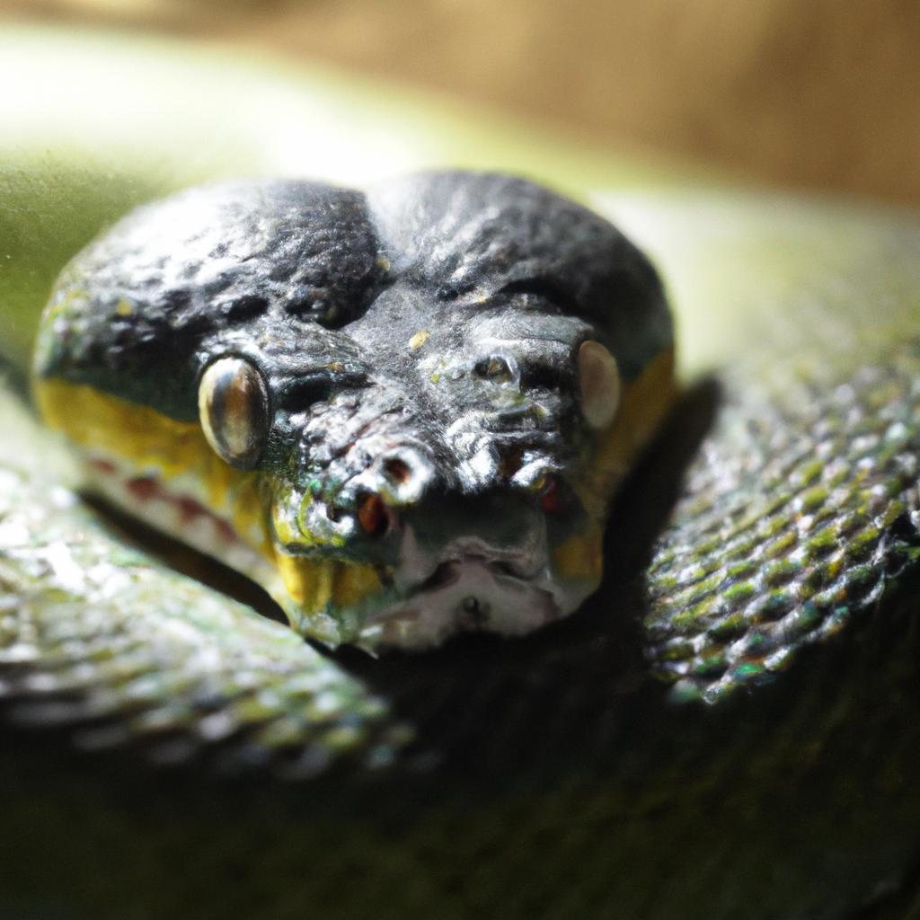 The snake's dark green scales and piercing yellow eyes were a sight to see