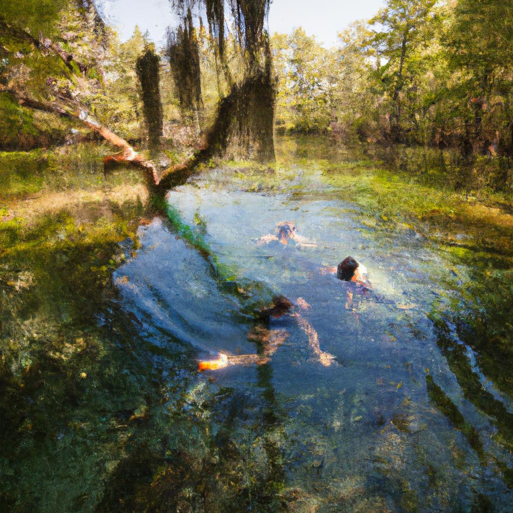Friends having fun swimming in the refreshing waters of Cypress Springs