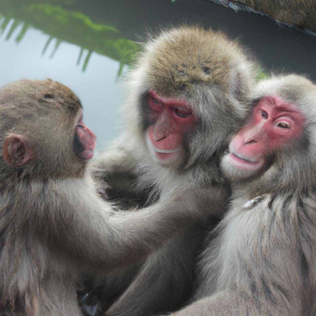 Japanese water monkeys engage in social grooming to bond with each other