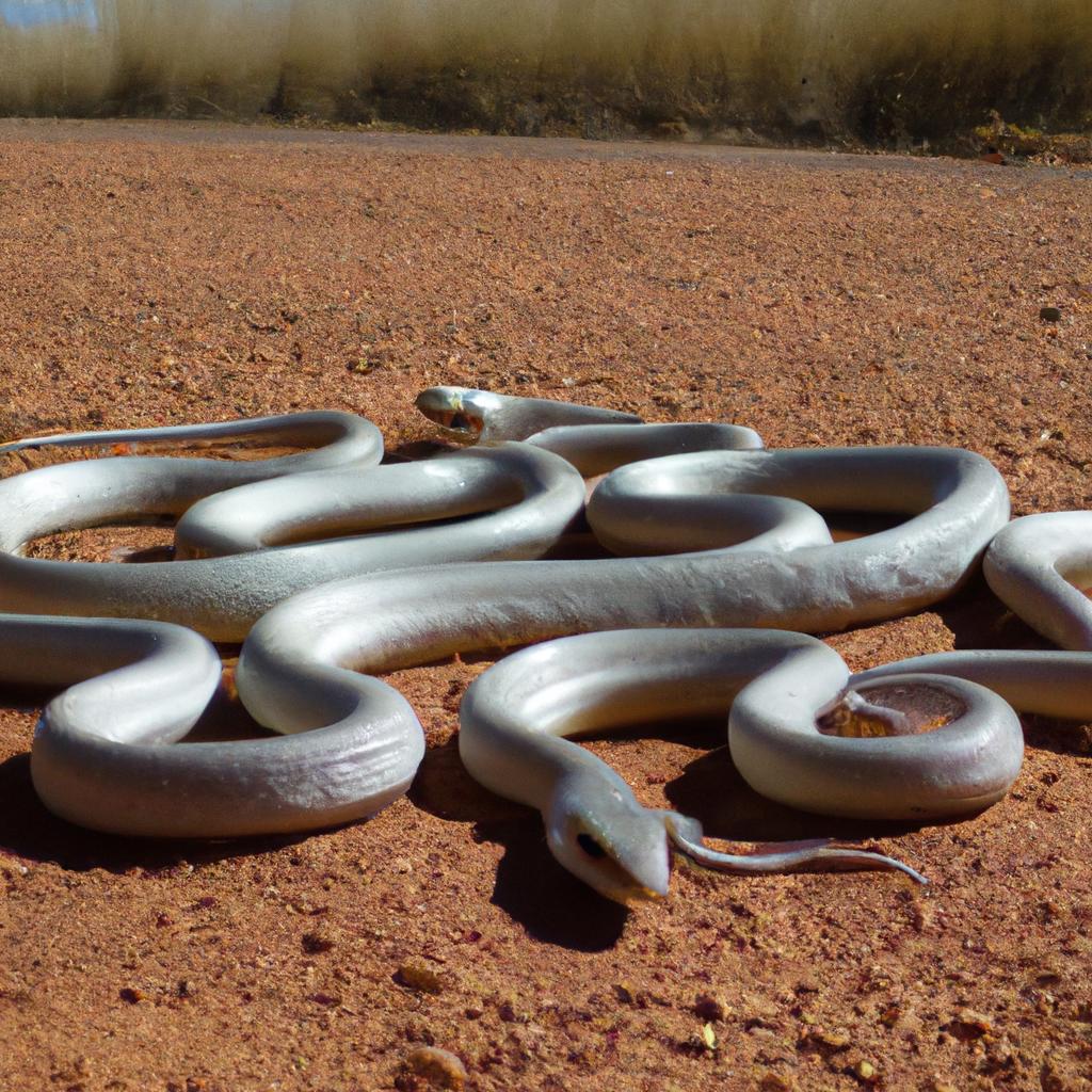 A group of skeleton snakes warming themselves in the sun on a rocky outcropping.