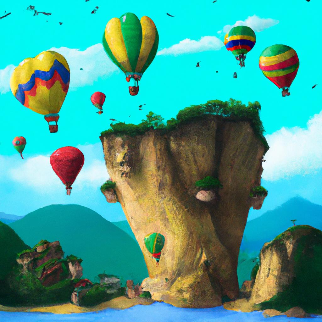 Guatapé Rock depicted in a playful and imaginative artwork