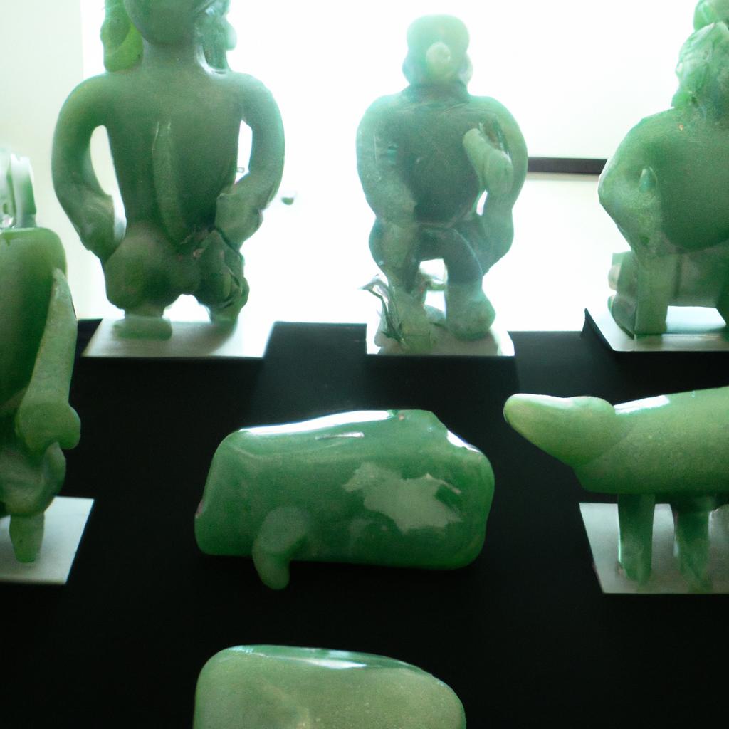 This collection of Guatemala Jade sculptures is on display at a museum in Guatemala.