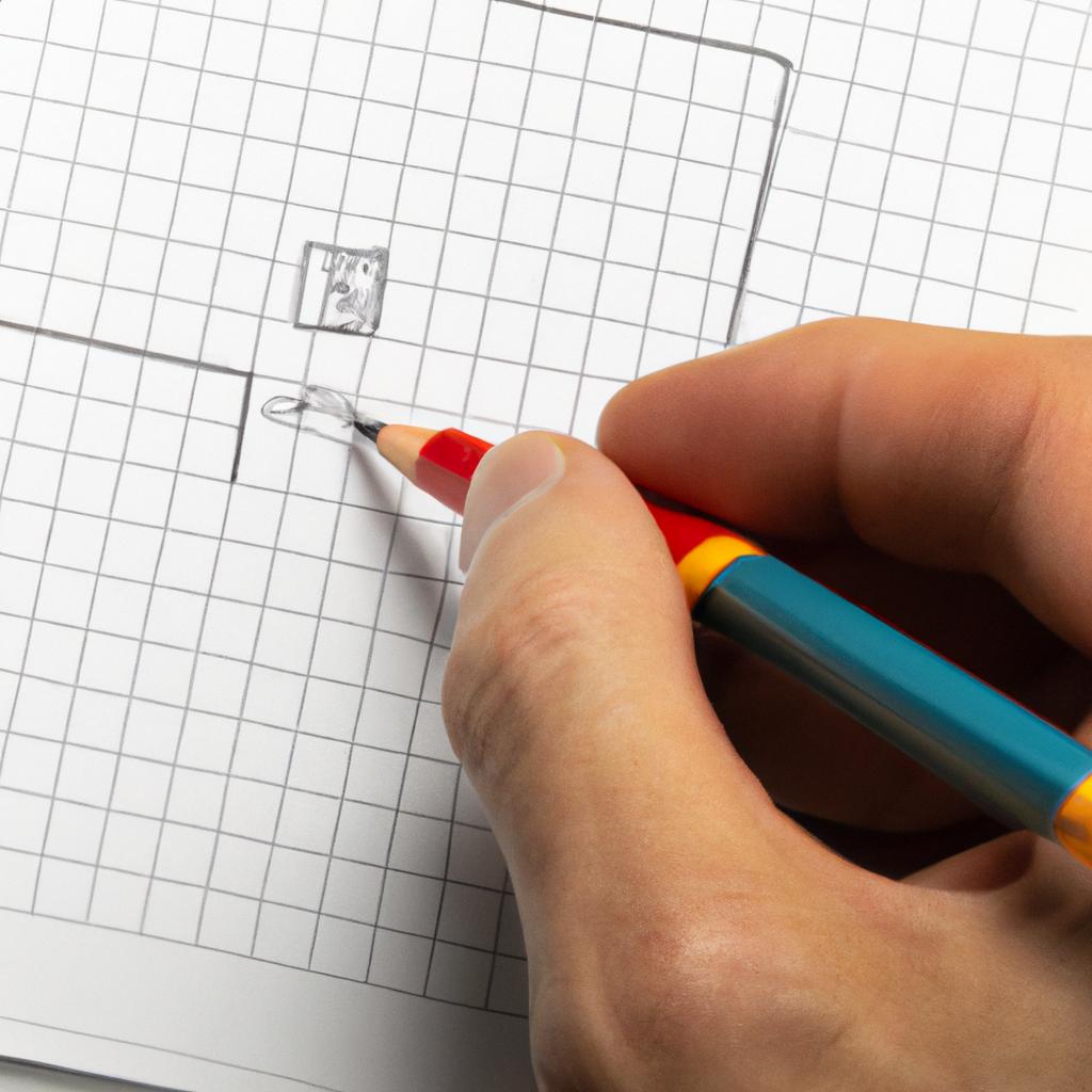 A person solving a flag maze with a pencil on a notebook