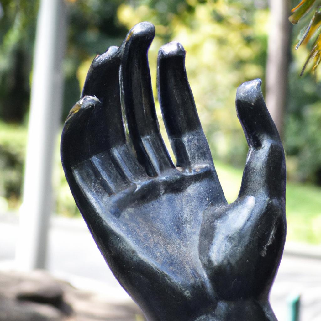 The hand statue located in this public park is a popular spot for visitors to take pictures