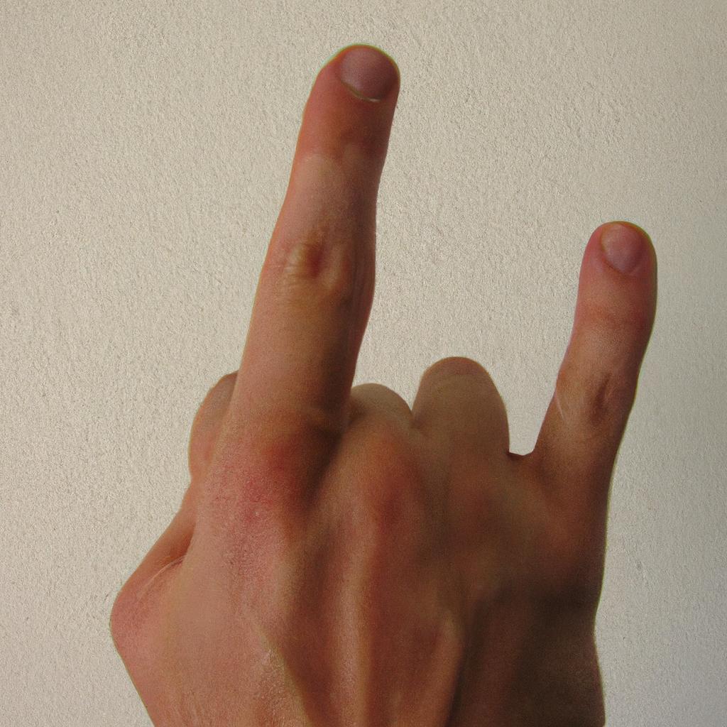 A hand with fingers of varying lengths has one that is notably longer than the others
