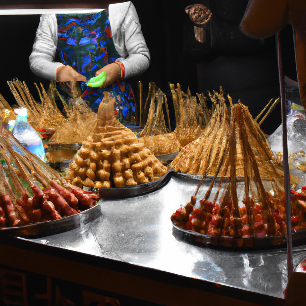 A street vendor selling delicious and authentic Chinese food in Harbin.