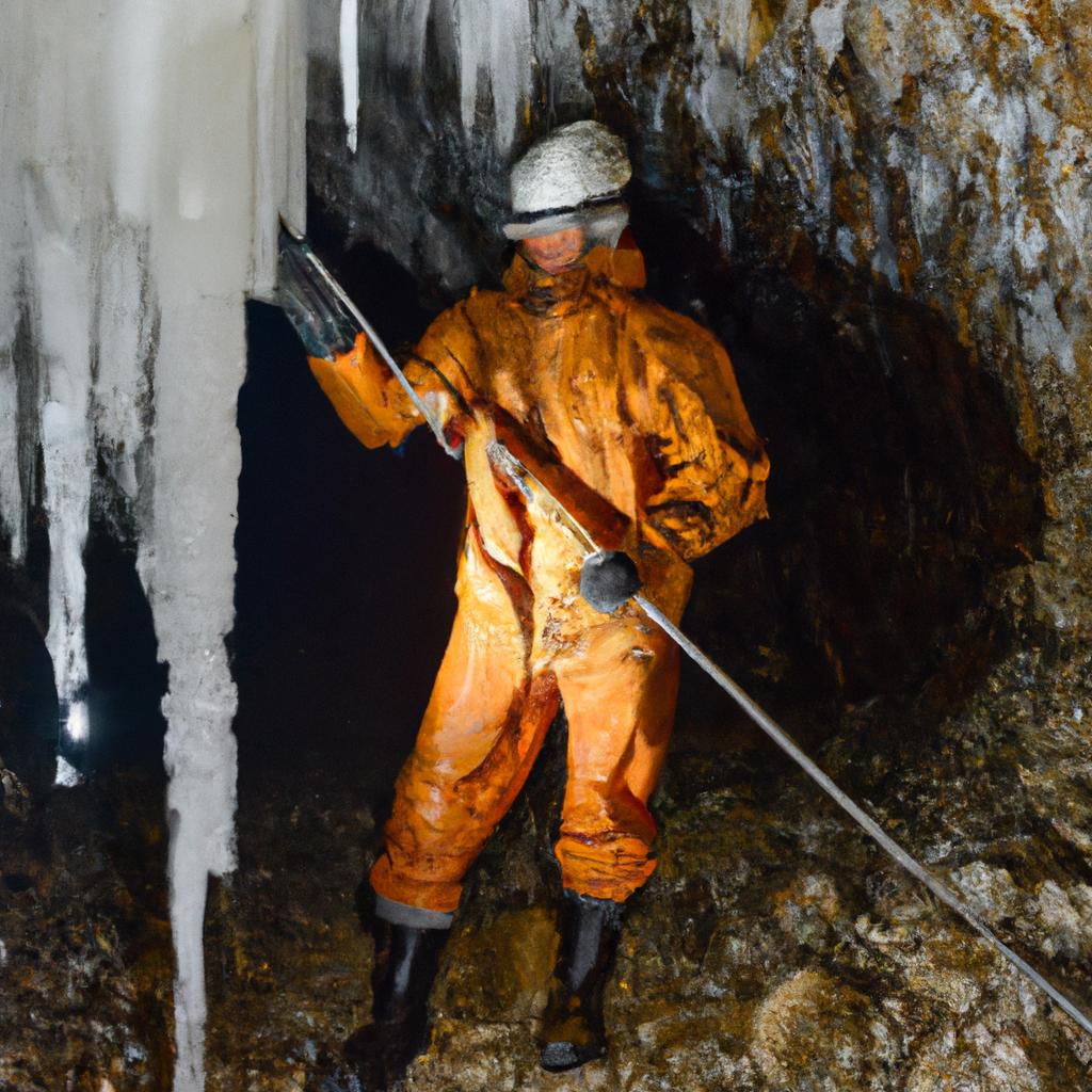 Harvesting stalactite ice requires special protective gear and a strong tolerance for cold temperatures.