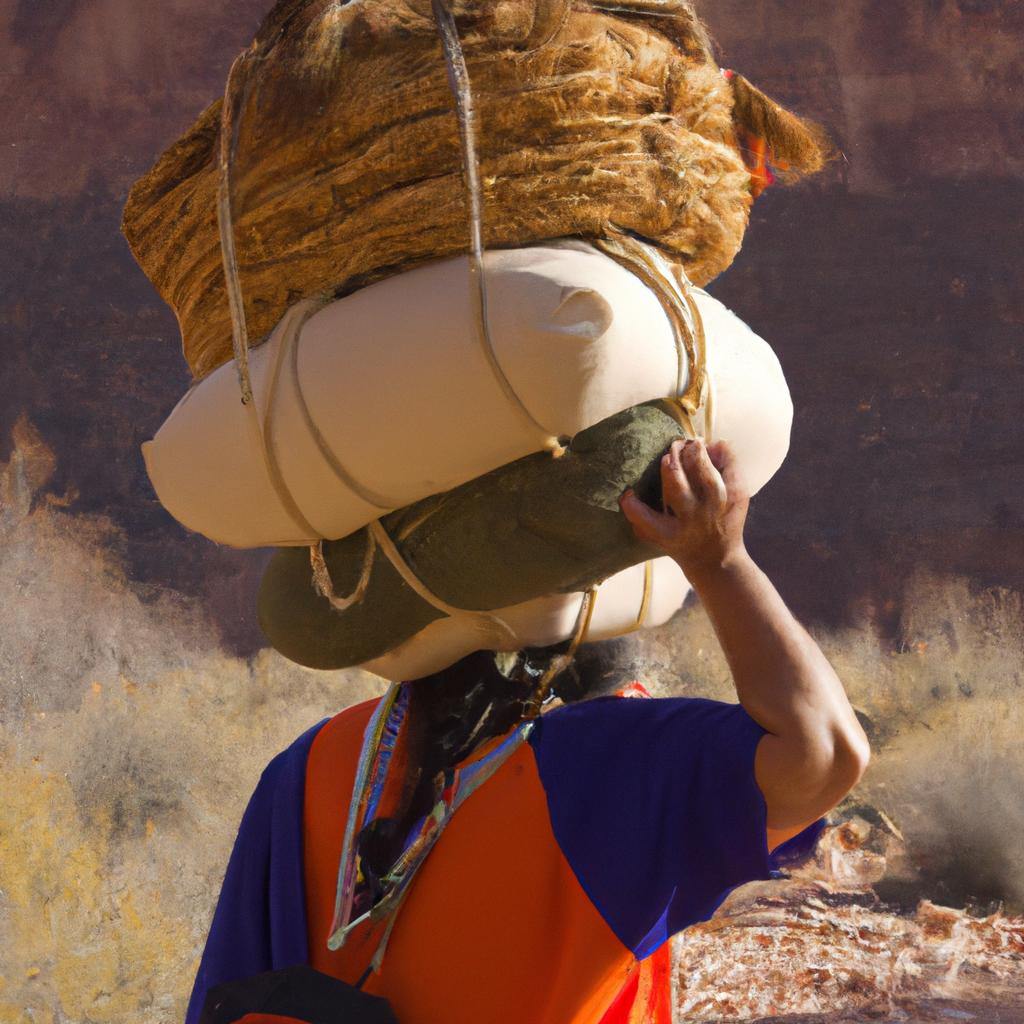 A Havasupai Indian Tribe member carrying a bundle on their back
