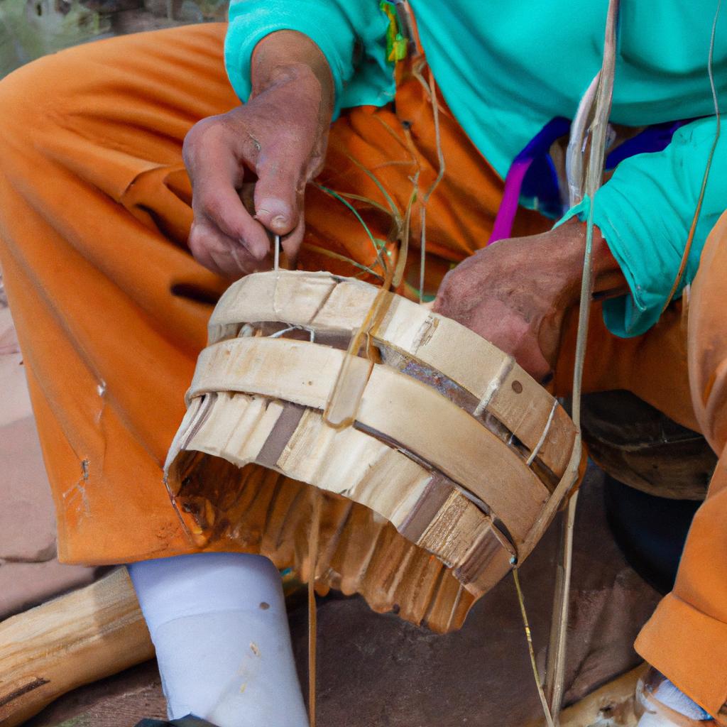 A Havasupai Indian Tribe member weaving a basket