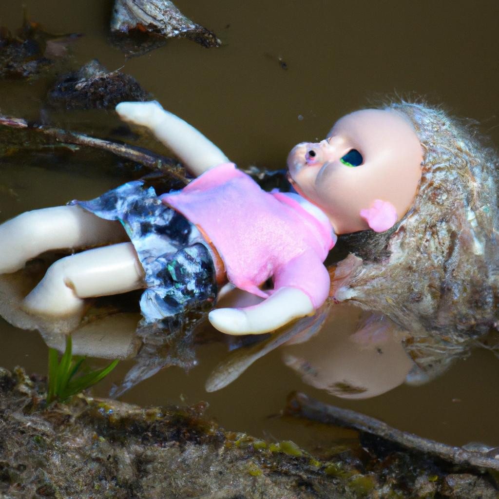 Tragic sight: a doll's headless body lies in the muddy waters on the Island of Dolls